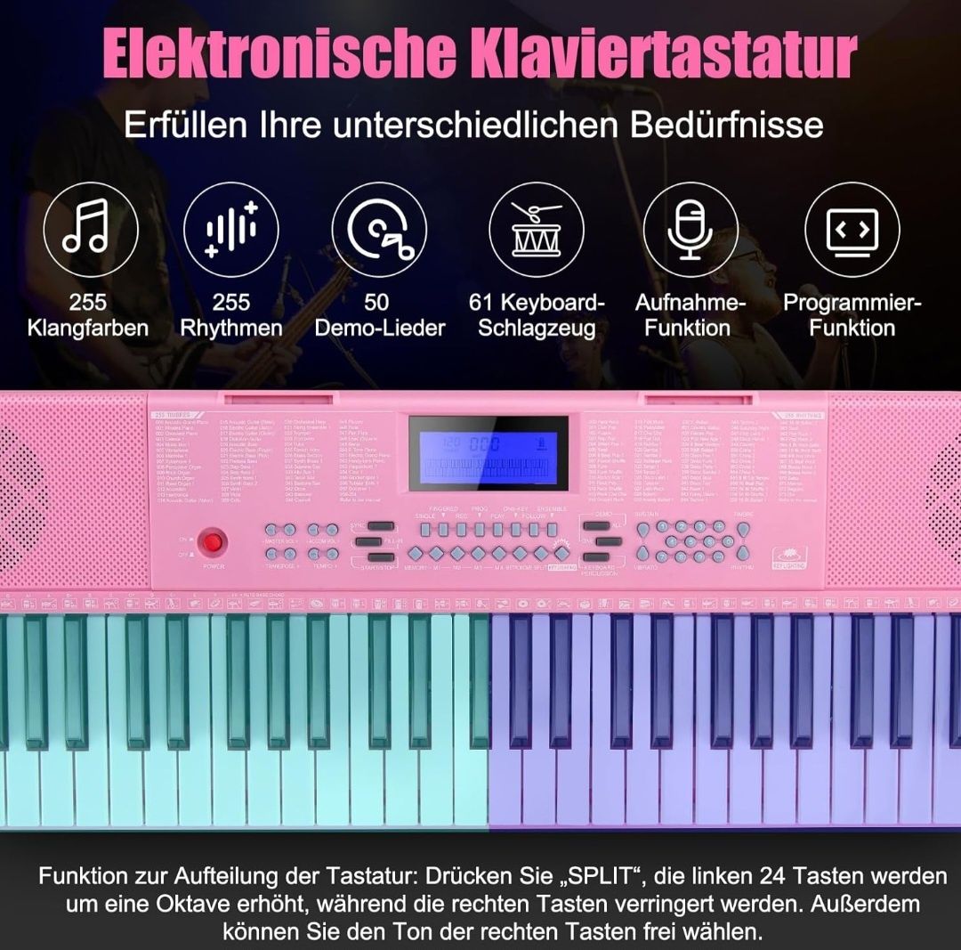 Pianino elektryczne keyboard różowe