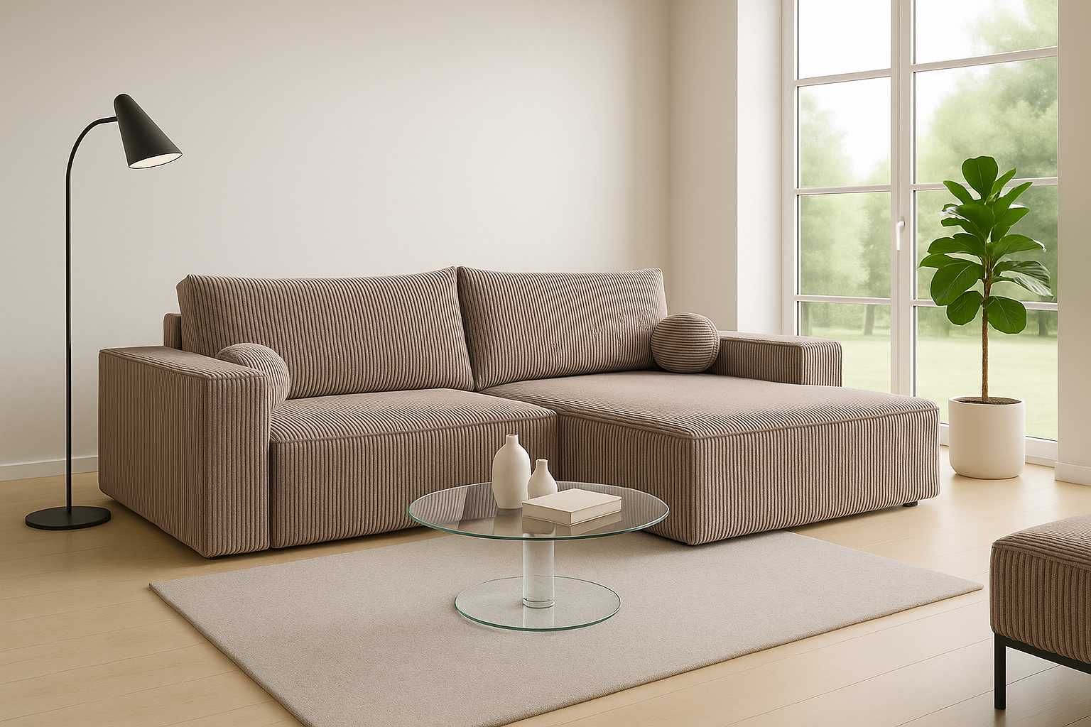Narożnik rozkładany kanapa COBO L mini 255 cm sztruks funkcja spania