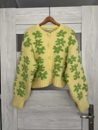 żółty sweter kardigan w kwiaty ZARA