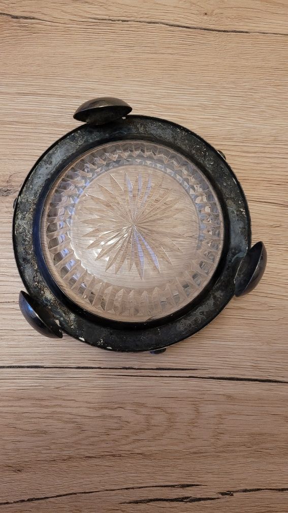 Popielniczka kryształ i posrebrzana podstawa 17,5 cm