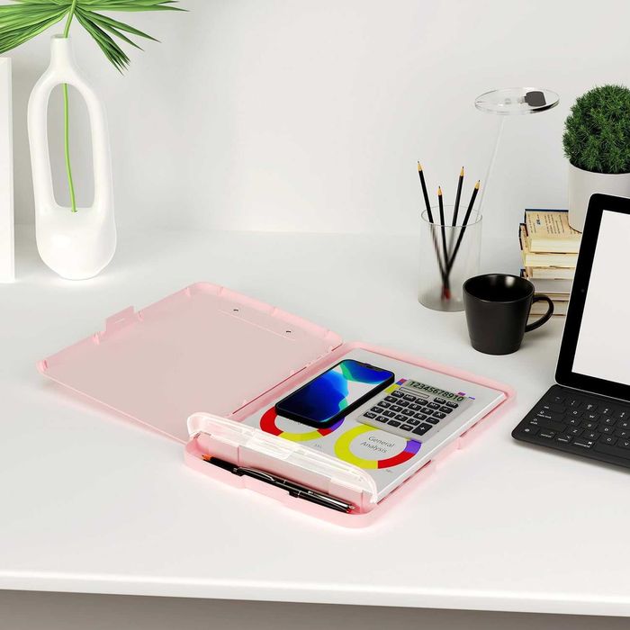 Piasoenc Clipboard A4 z organizerem i klipem bocznym, różowy