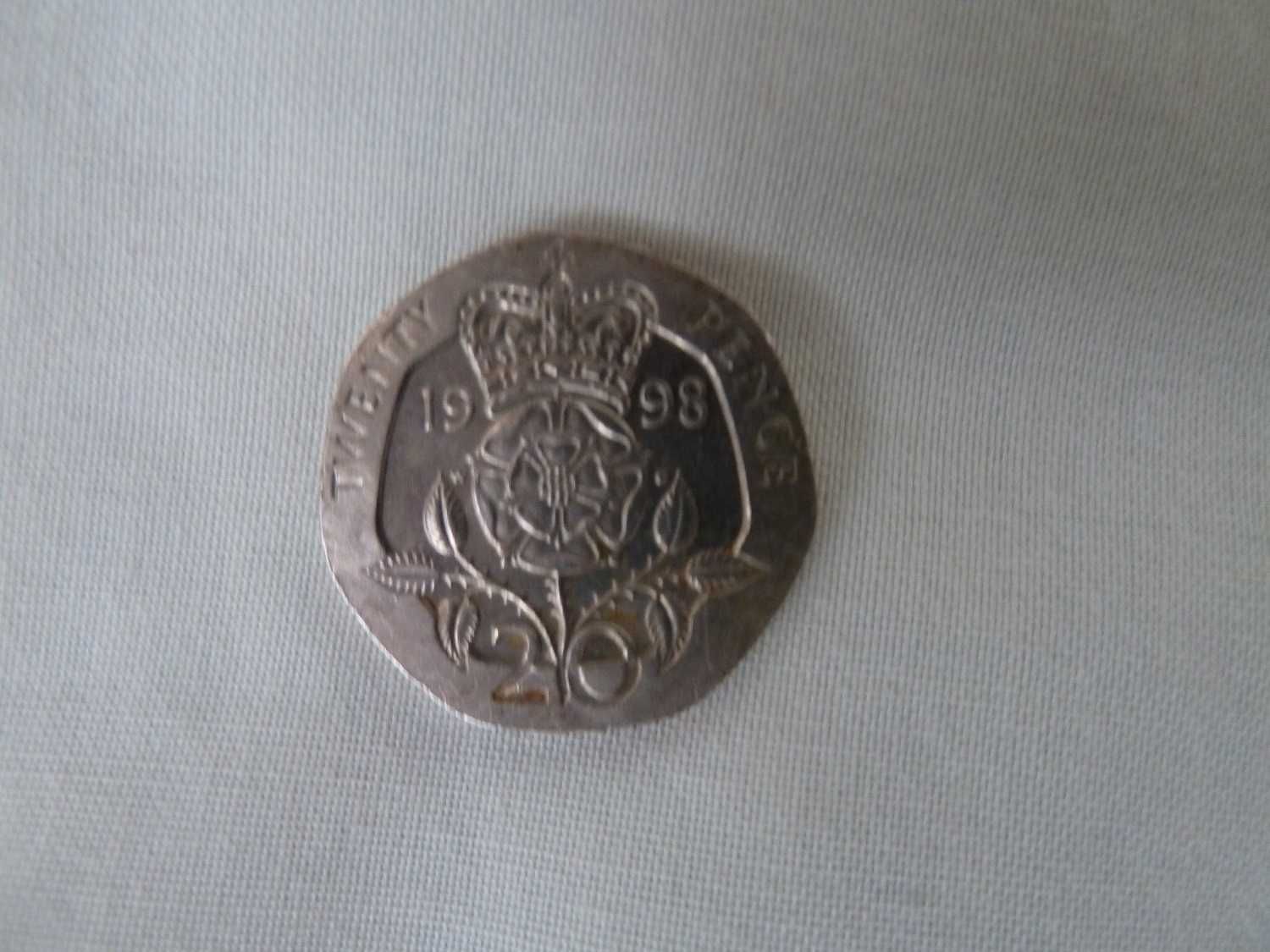 Moneta 20 pence z królową Elizabeth II z 1998 roku