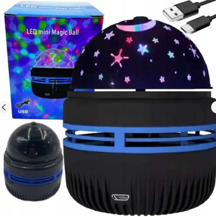 Світильник нічник проектор на стелю кольорові зорі, місяць крутиться