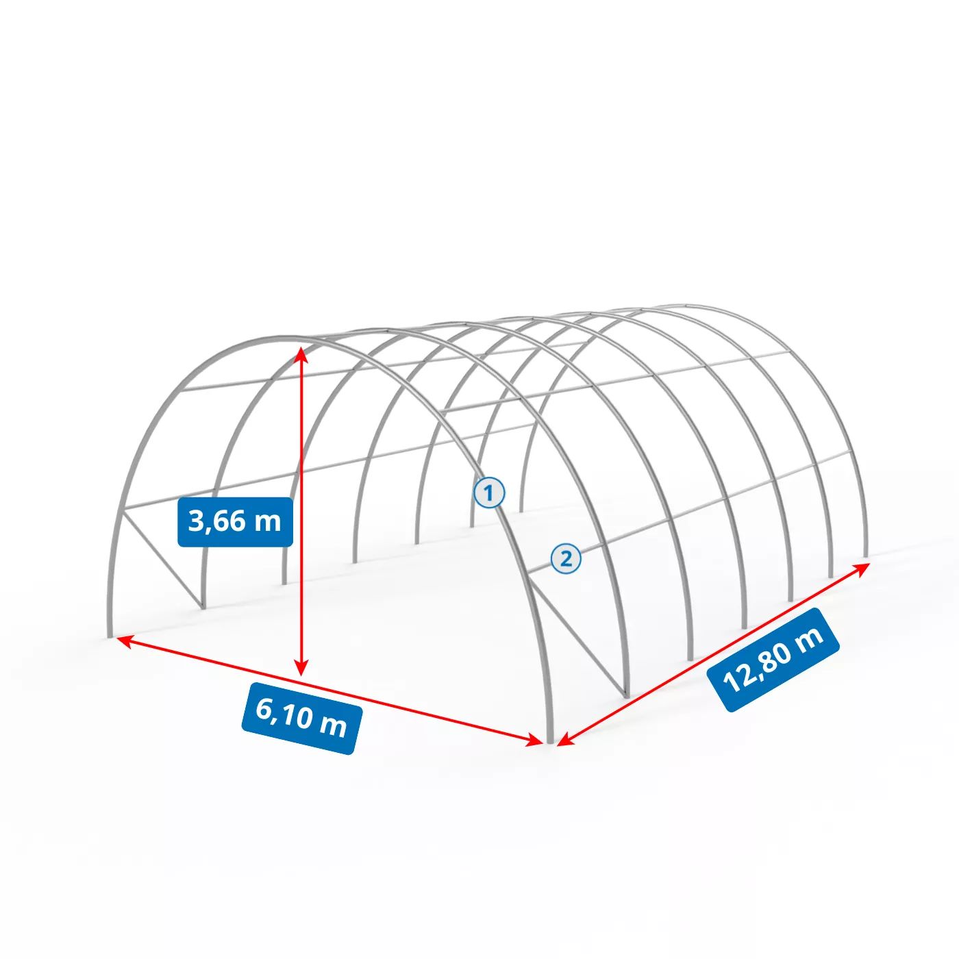 Hala łukowa 6,1x12,8m PVC 750g/m2 Prosty montaż, całoroczna ochrona