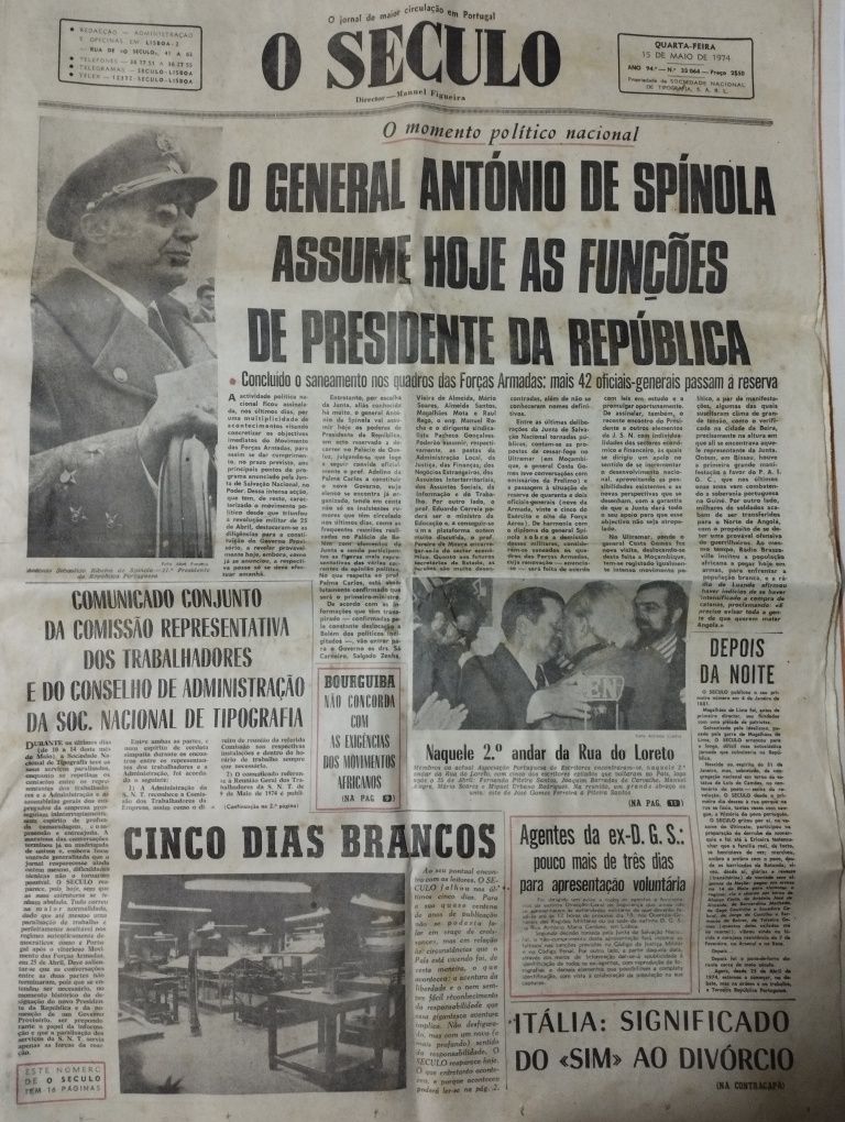 Jornal "O Século" de 15 de Maio de 1974