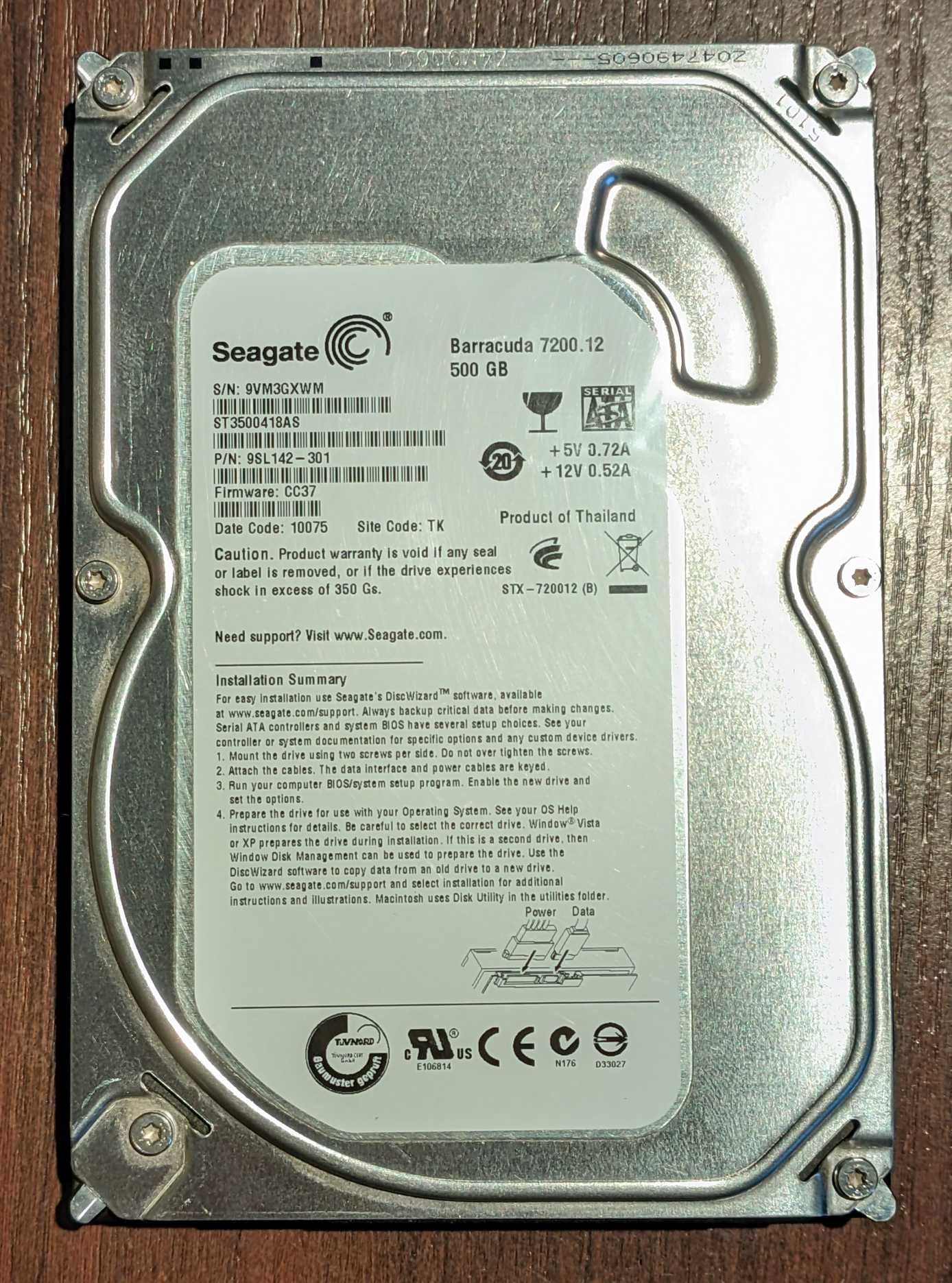 Dysk twardy 3,5" Seagate Barracuda 500GB (7200rpm, SATA) -- 100% OK
