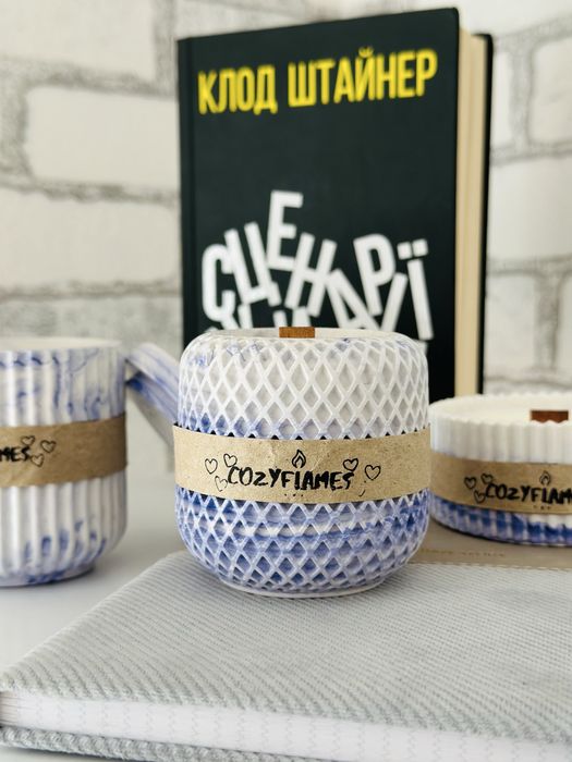 Свічка ручної роботи в гіпсовому кашпо | Соєва ароматна свічка