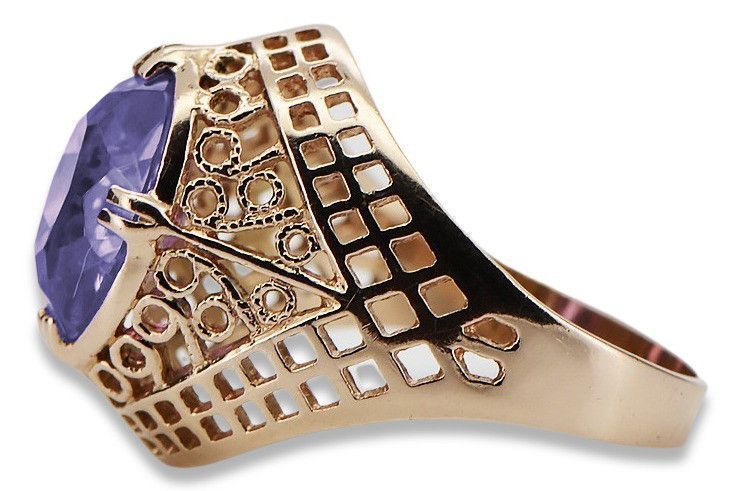 14k 585 złoty Rosyjski pierścionek z różowego złota z Aleksandrytem030