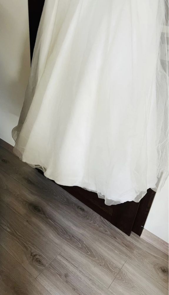Suknia ślubna śmietana gipiura XS 34