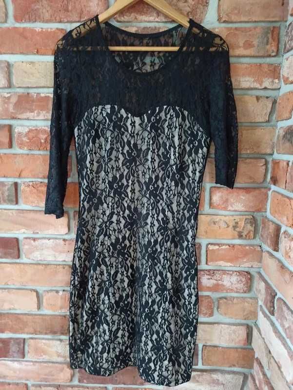 Koronkowa ciepła elegancka sukienka przed kolano r.36