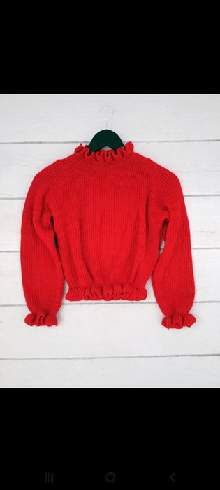 Czerwony sweterek crop top prążek vintage