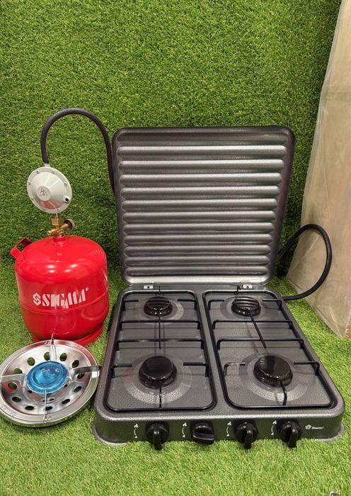 Газова плита 4-комфоркова + Баллон 8 л + редуктор зі шлангом + пальник