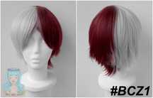 Boku no My Hero Academia Todoroki wig peruka szara czerwona cosplay