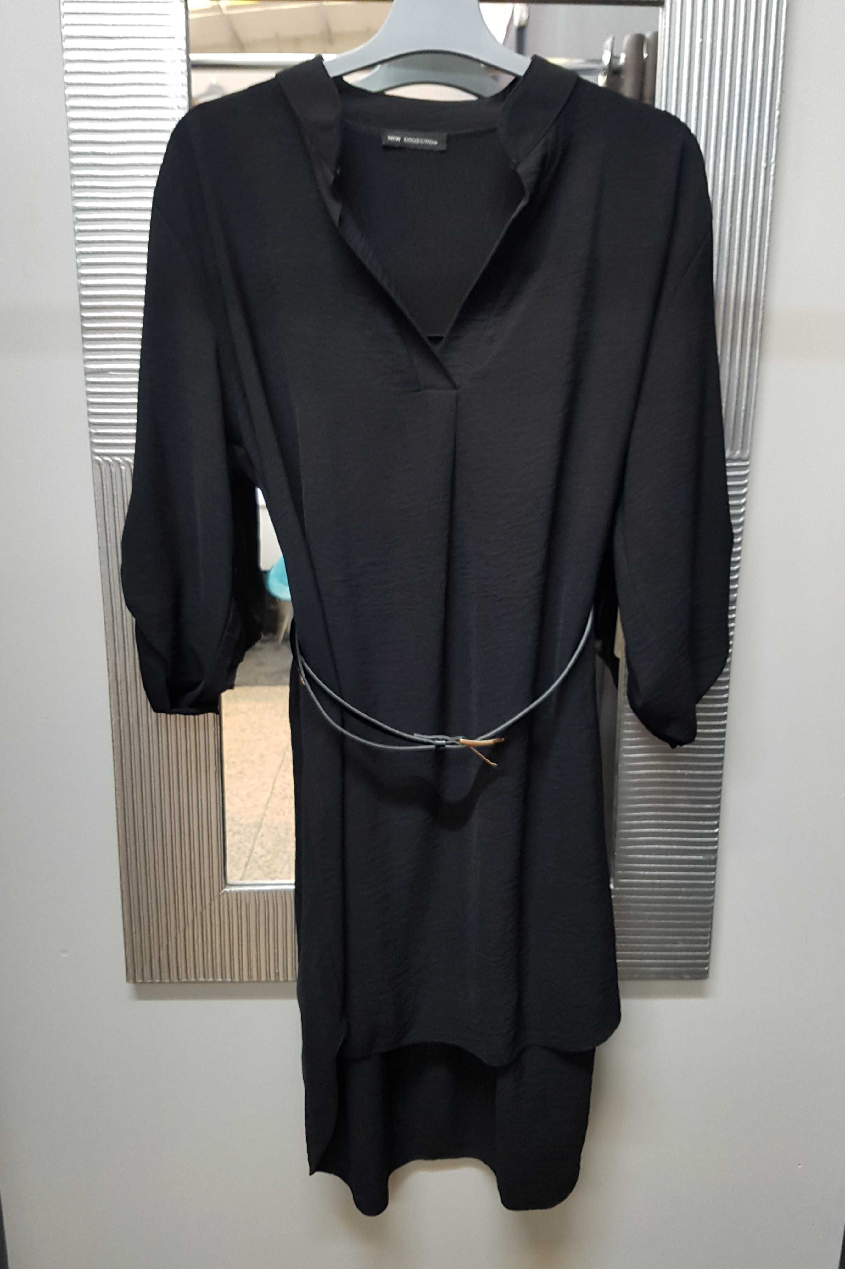 Czarna koszula tunika z paskiem XXL