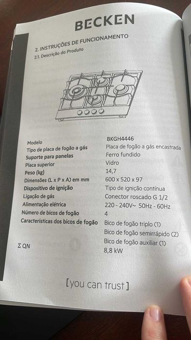 Placa de Gás Vidro Encastrar Becken