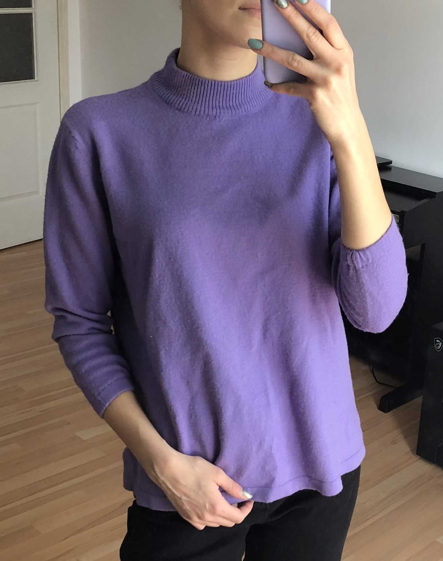 Fioletowy sweter z wełną, półgolf