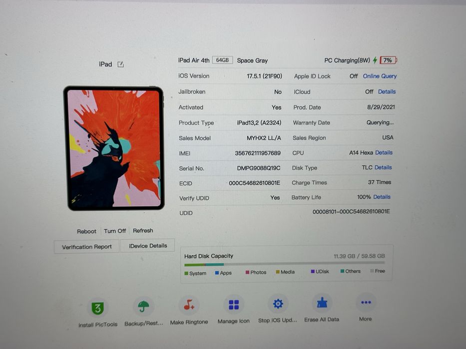 100% Аккум Идеал iPad Air 4 64Gb Wi-Fi+ Lte Space Gray