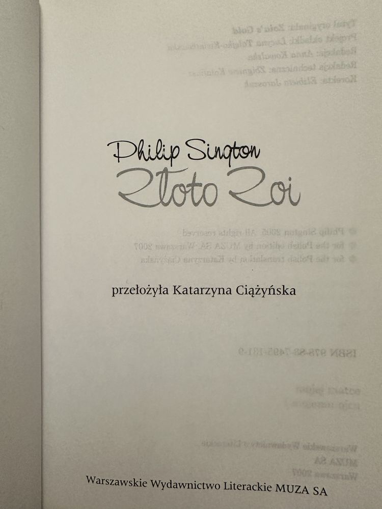 Złoto Zoi. Philip Sington