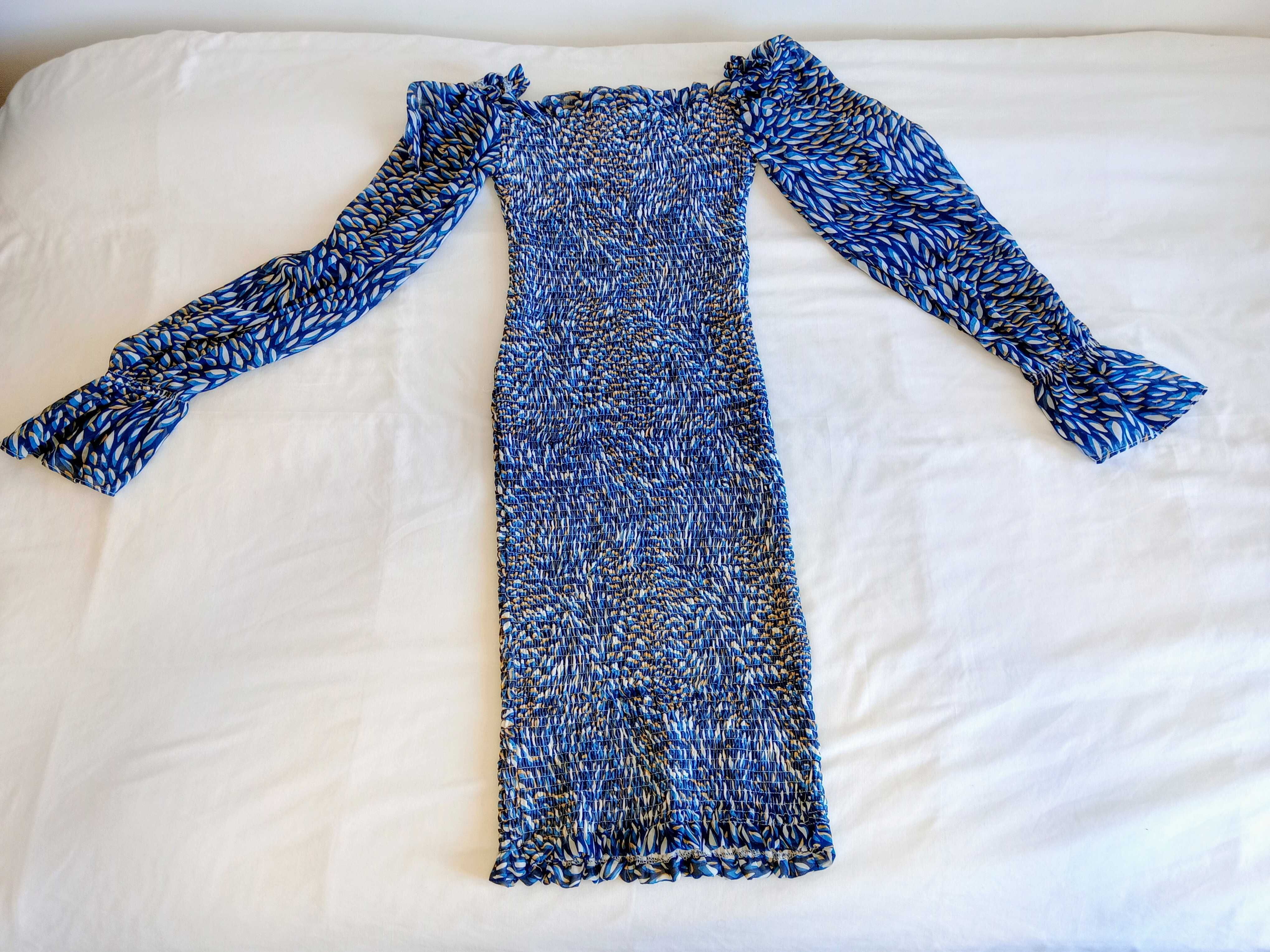 Blue Patterned Dress S / Vestido Azul Estampado Tam. S