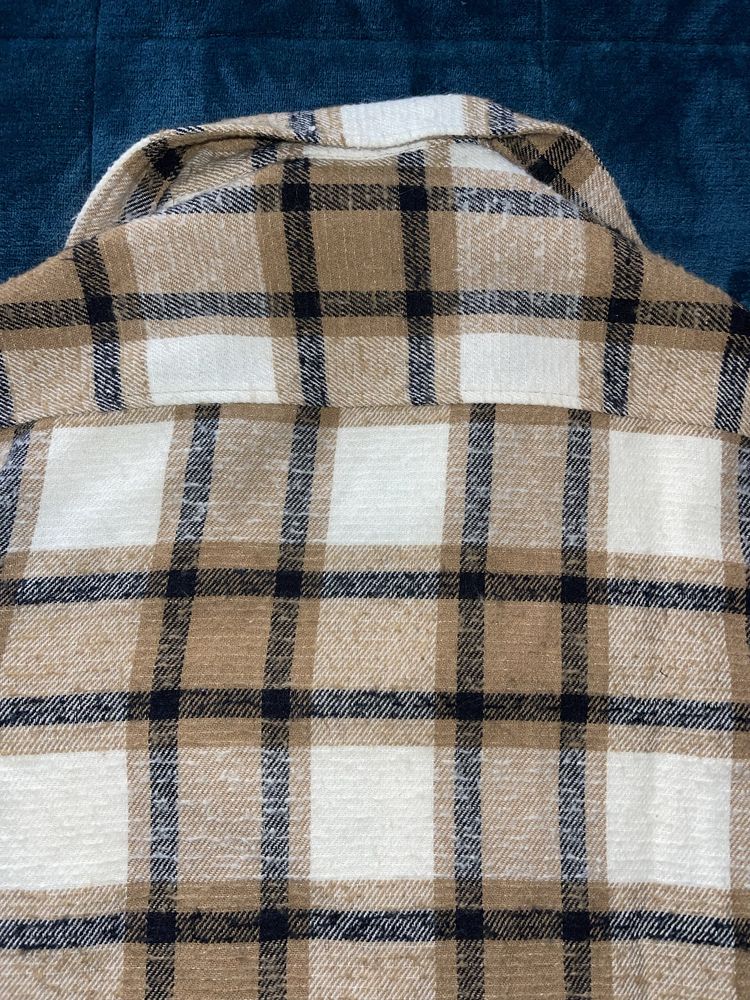 Camisa aos quadrados castanho e bege