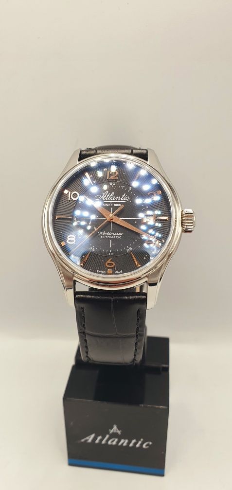 Atlantic Worldmaster Automatic 1888 - szafir, skóra, Swiss Made - NOWY