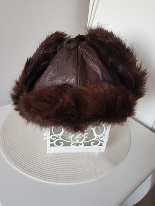 KARIBU czapka pilotka uszanka skóra lis