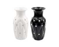 Wazon ceramiczny biały czarny z kryształkami flakon na kwiaty glamour
