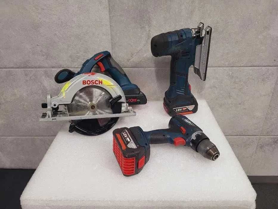 BOSCH Zestaw Piła tarczowa GKS 18V-LI Wkrętarka GSR 18 V-EC Wyrzynarka