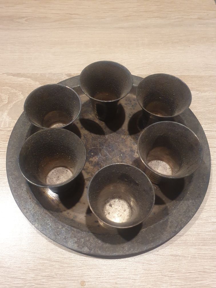 zestaw platerowanych kieliszków stare