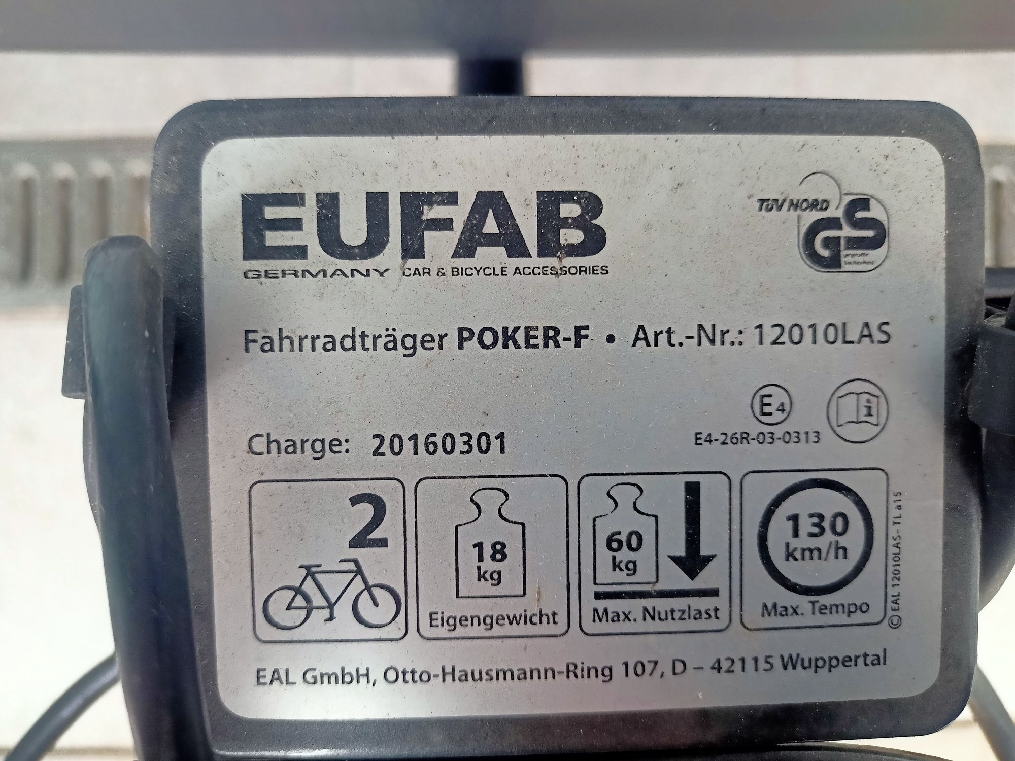 Eufab Poker F 12010LAS BAGAŻNIK NA 2 rowery uchwyt rowerowy HAK 60kg!