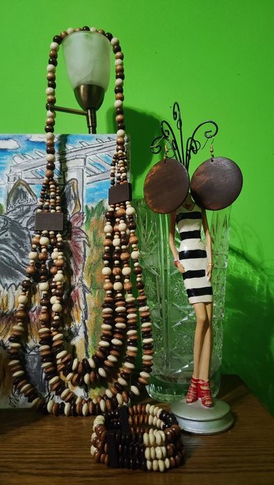 3-częściowy zestaw drewnianej biżuterii w stylu Boho