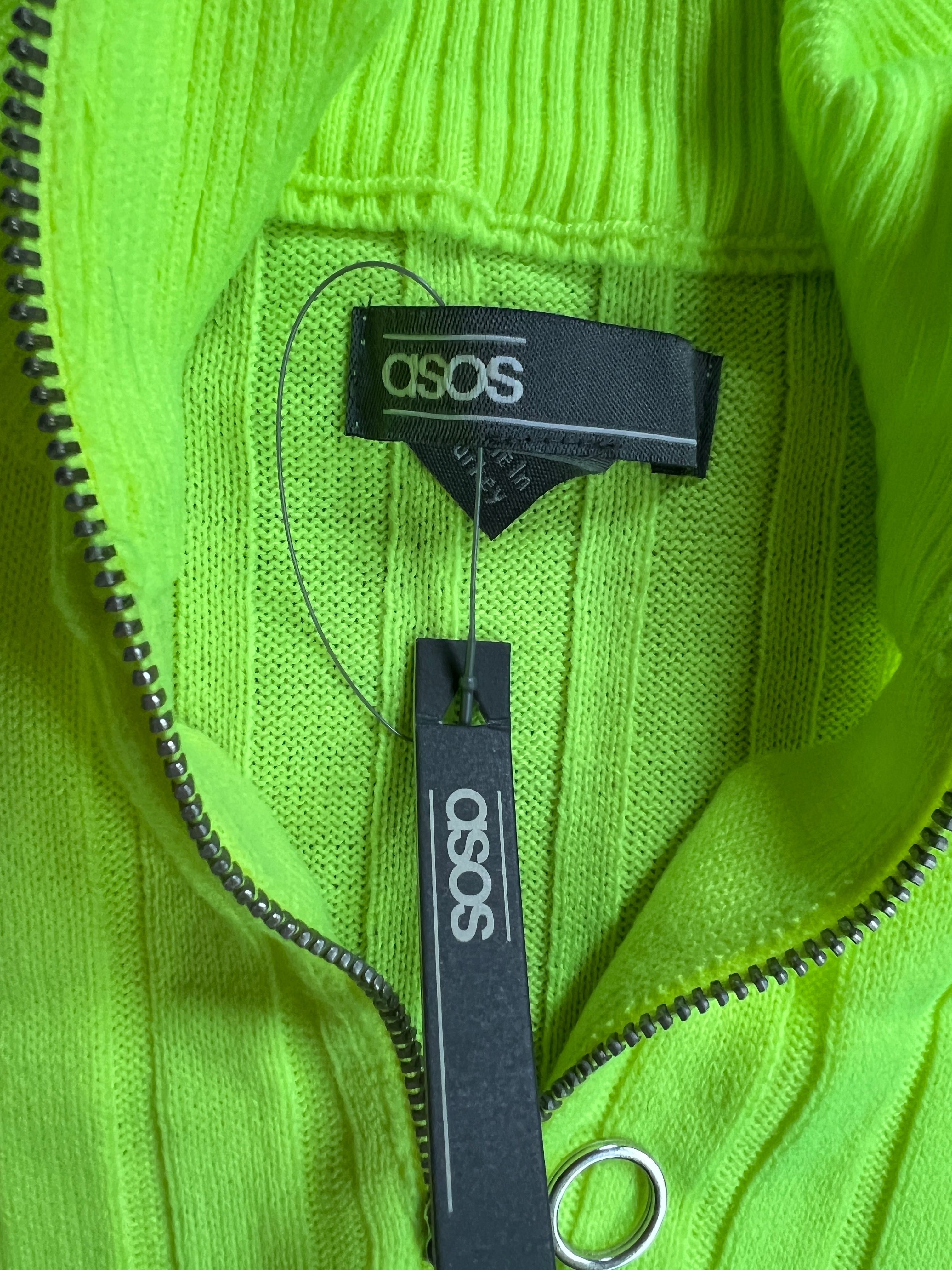 koszulka bluzka prążkowana żółty neon xl 42 asos zamek pół golf