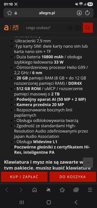 Dobry Tablet Doogee T30 Max IPS 12.4 cala 2.5K ram 20gb dysk 512gb