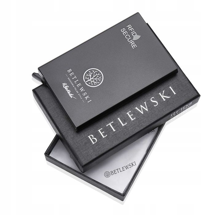 BETLEWSKI eleganckie etui na karty dokumenty wsuwane czarne RFID