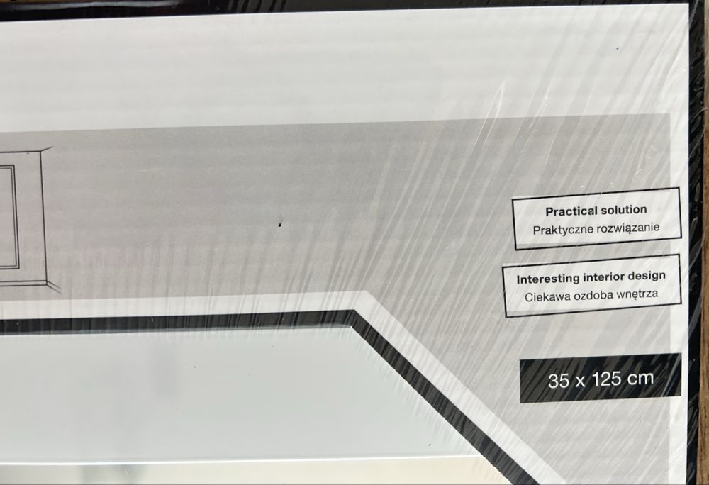 Lustro 35 x 125 cm na sciane lub na drzwi czarne biale matowe  nowe