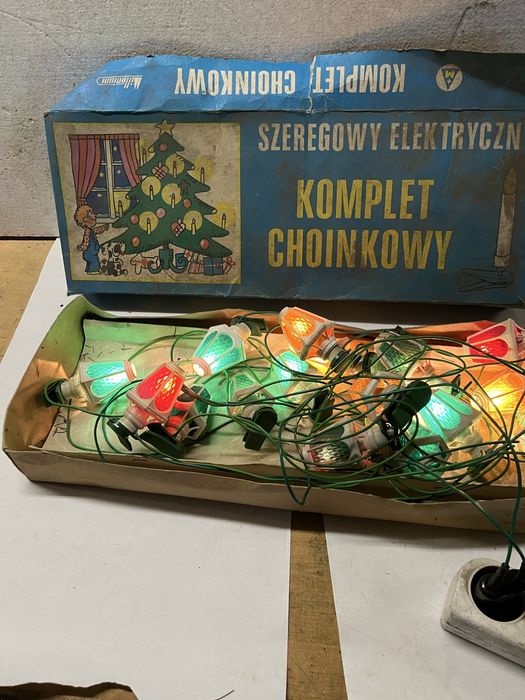 Szeregowy elektryczny komplet choinkowy PRL ozdoba oświetlenie
