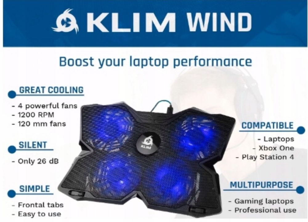 KLIM WIND Podstawka chłodząca do laptopa niebieska