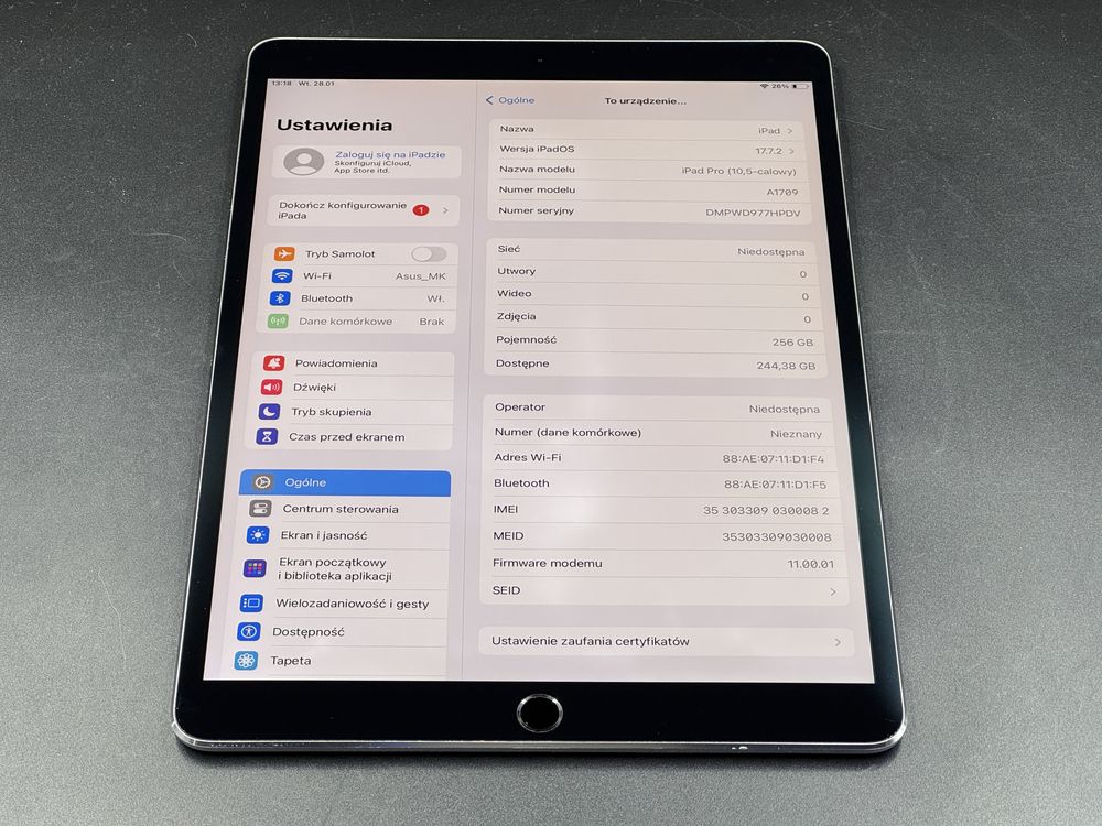iPad Pro 10.5 (A1709) - 256GB - Cellular (LTE) - faktura VAT 23%