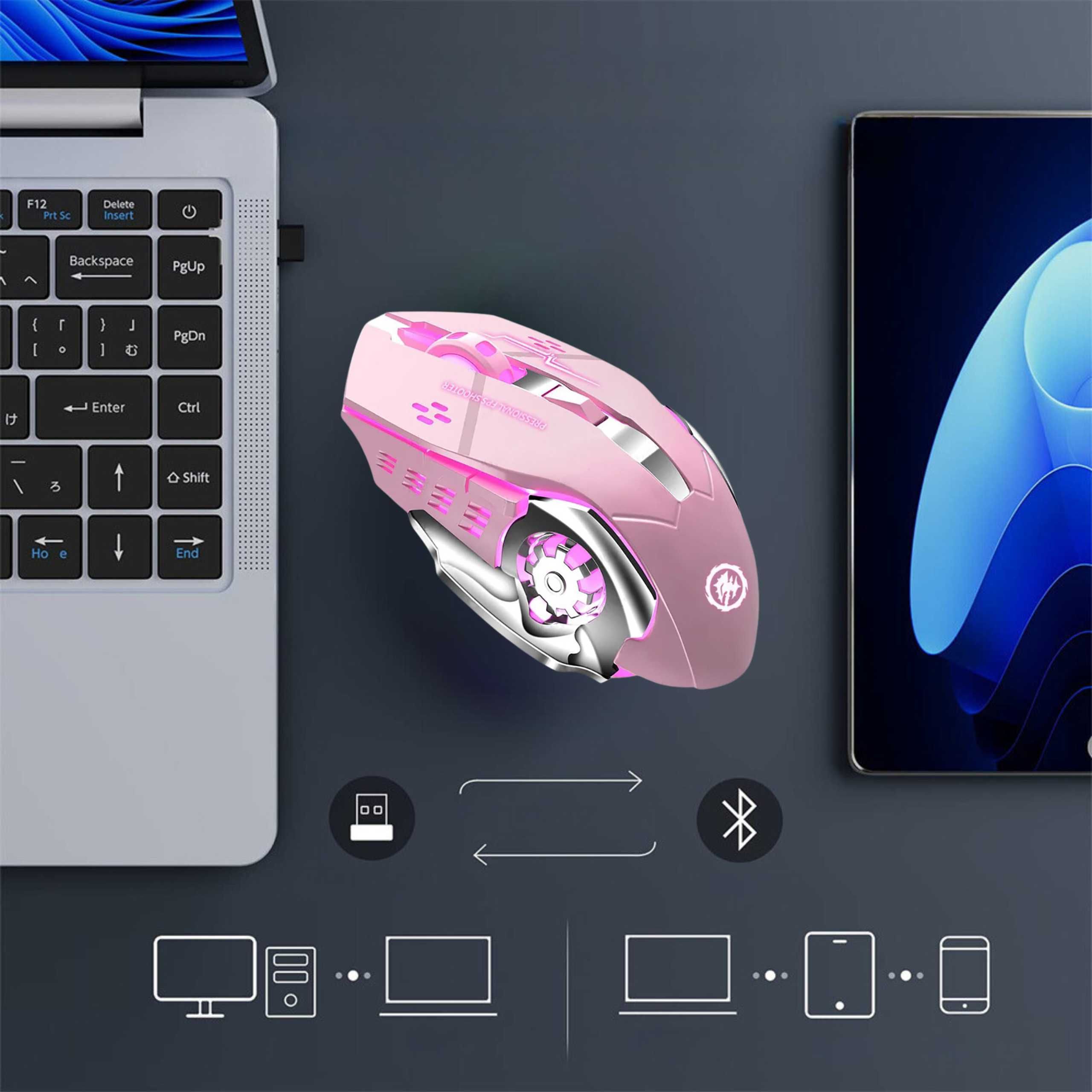 Mysz Gamingowa Bezprzewodowa Dla Gracza Do Laptopa Komputera Różowa