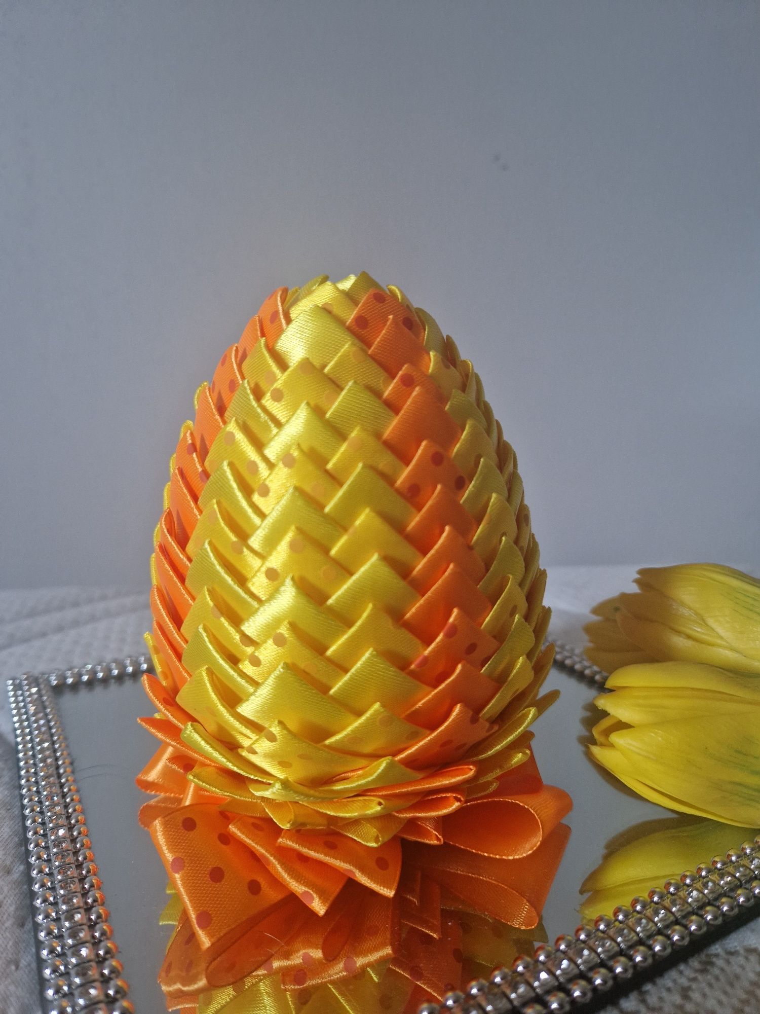 Jajko świąteczne wielkanocne ozdoba świąteczna ze wstążki hand made
