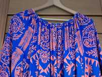 Śliczna sukienka boho szafir w pomarańczowy print