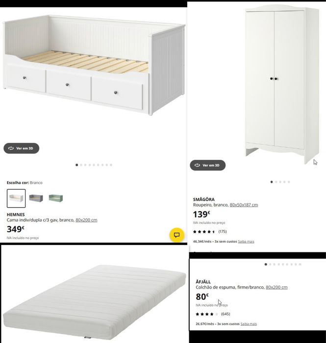Pack ikea: cama hemnes, armario e colchao afjall