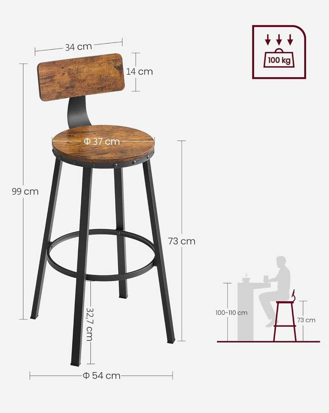 Stołek barowy 2 szt krzesła barowe krzesło kuchenne hokery industrial