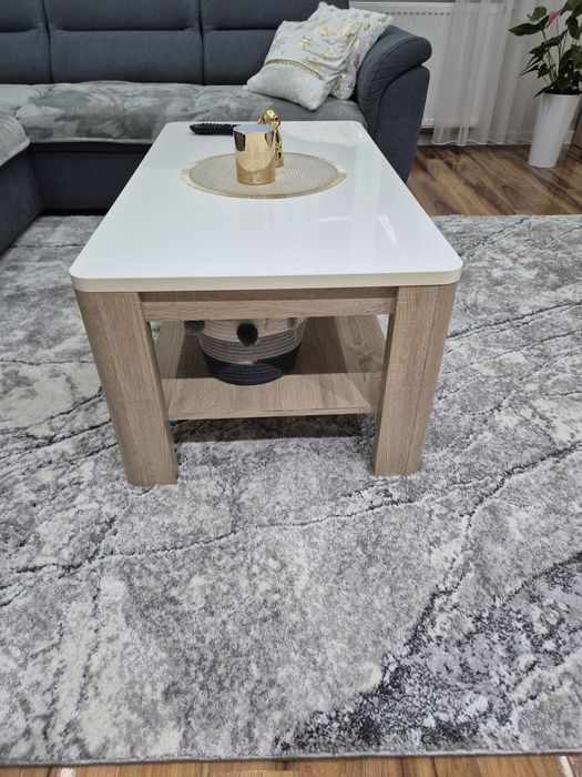 Ława do salonu dąb sonoma/blat biały lakierowany