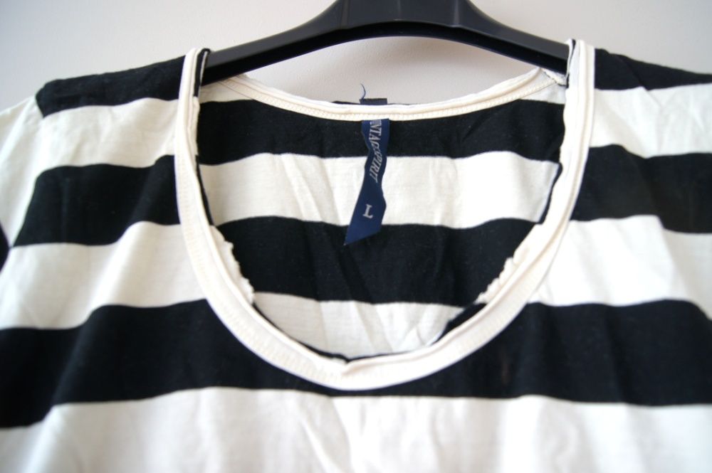 bialo czarna czarno biala koszulka t-shirt w pas paski marine 40 L 38M
