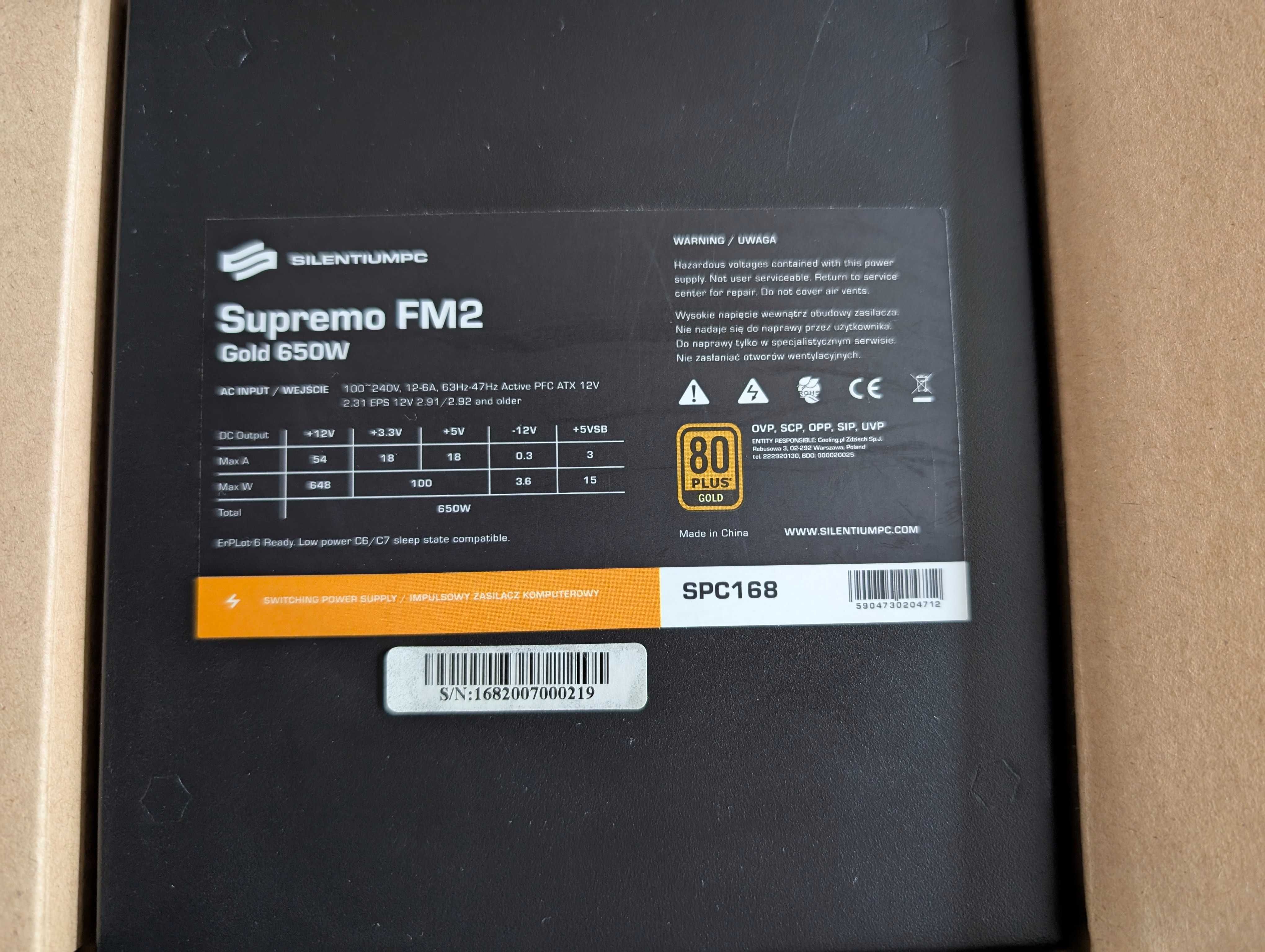 Zasilacz SilentiumPC Supremo FM2 650W 80+ Gold – Sprawny, używany