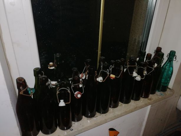 Butelki na korki szklane ceramiczne PRL
