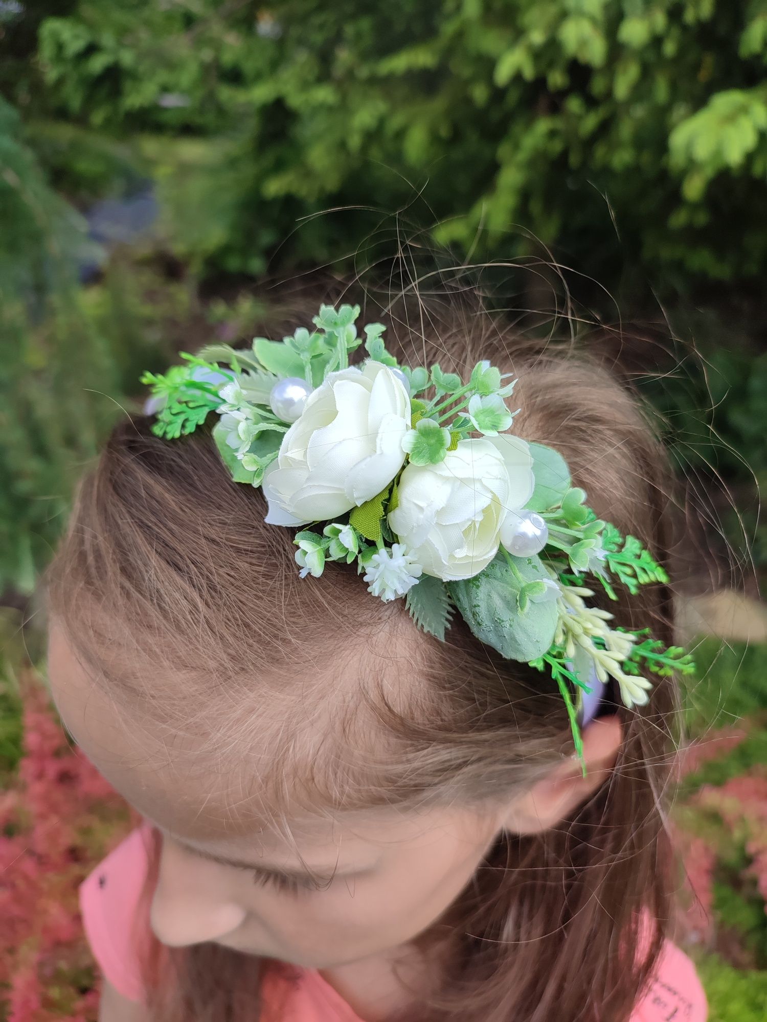 Opaska kwiatowa dla dziewczynki ozdoba do włosów sesja wesele komunia