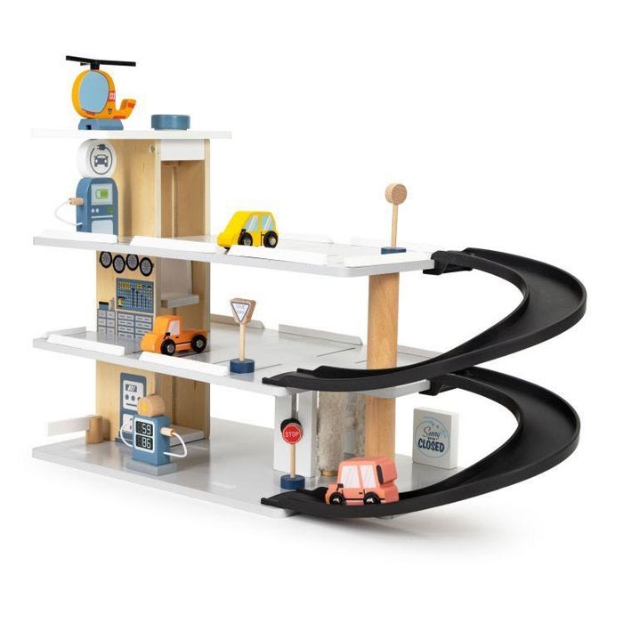 DUŻY Drewniany Garaż • Winda • Samochodziki + HELIKOPTER