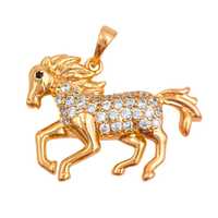 Zawieszka Złoty Koń Wysadzany Cyrkoniami - Pozłacany 18k złotem